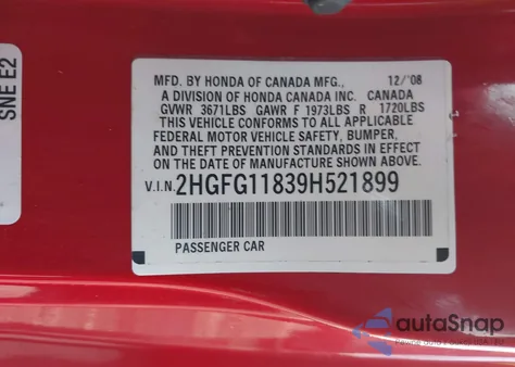 2009 Honda Civic Ex from USA, damaged, VIN 2HGFG11839H521899